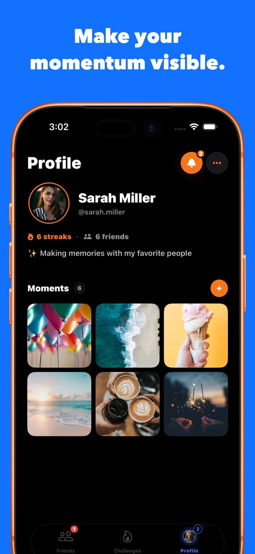 ChitYap profile screen: “Make your momentum visible.”